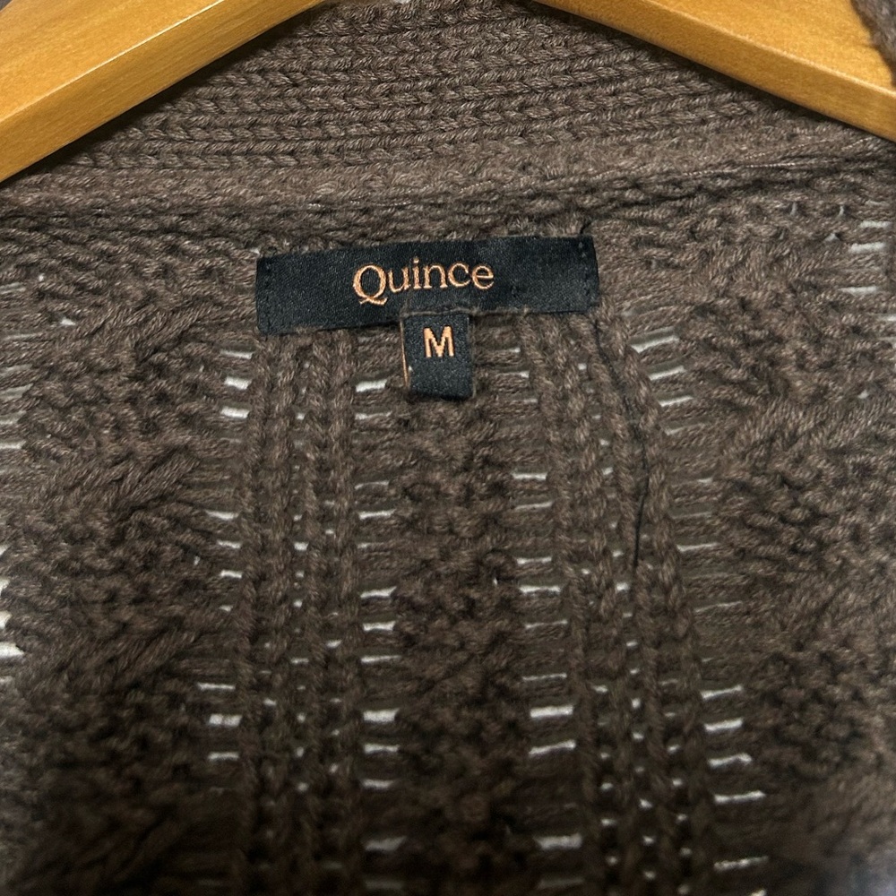 Quince Organic Cotton Oversized Cable Knit Cardigan Brown Size M 90s chic cozy - Picture 15 of 15